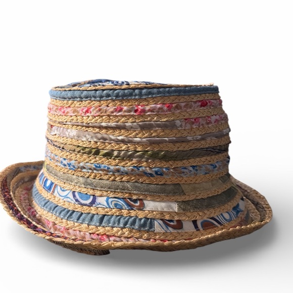 Daniele Meucci Straw Patchwork Bucket Hat Boho Cloche - Picture 3 of 7